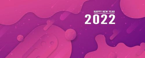 Feliz año nuevo 2022, fondo abstracto moderno en estilo líquido y fluido. corte de papel morado. vector