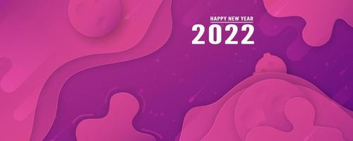 Feliz año nuevo 2022, fondo abstracto moderno en estilo líquido y fluido. corte de papel morado. vector