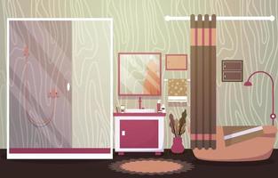 baño limpio diseño de interiores espejo bañera muebles ilustración plana vector