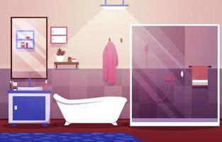 Clean Bathroom Interior Design Mirror Shower Furniture Flat Illustration vector