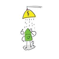 Vector illustration of cute house with shower dollars