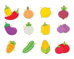 conjunto de dibujos animados de comida sana de vegetales frescos ilustración de dibujos animados dibujados a mano vector