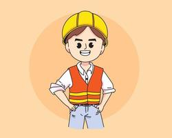 Engineer professional construction worker concept cartoon hand drawn cartoon art illustration vector