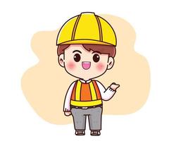Engineer construction builder work concept cartoon hand drawn cartoon art illustration vector