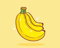 Banana on yellow background health food nature fruit logo symbol hand drawn cartoon illustration vector
