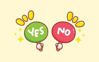 Hand holding Yes or No sign hand drawn cartoon art illustration