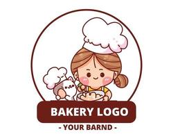 linda chica logo de panadería panadería casera dibujado a mano ilustración de arte de dibujos animados vector