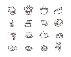 Food icon set kitchen restaurant menu symbol hand drawn vector