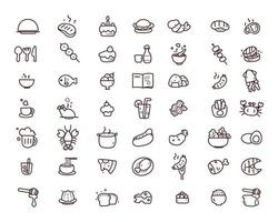 Food doodle icon symbol hand draw set kitchen and restaurant cartoon art illustration vector