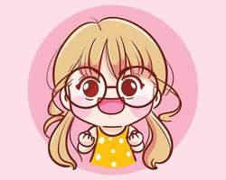 Cheerful cute girl character hand drawn cartoon art illustration vector