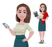 Young successful business woman, set of two poses vector