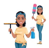 Pretty African American housewife, set vector