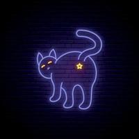 Violet neon cat sign. vector