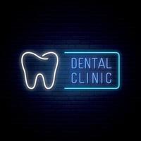 Shine neon text and tooth sign. vector