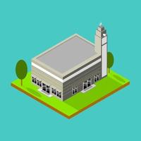 isometric mosque with field and trees vector