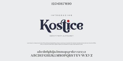 Kostice Abstract Fashion font alphabet. Minimal modern urban fonts for logo, brand etc. Typography typeface uppercase lowercase and number. vector illustration