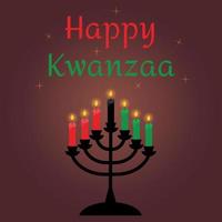 Happy Kwanzaa greeting card with seven candles in a candlestick. African and African-American culture holiday. vector