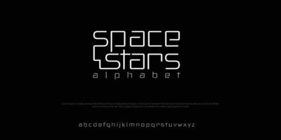 Space stars futuristic minimalist display font design, alphabet, typeface, letters and numbers, typography. vector