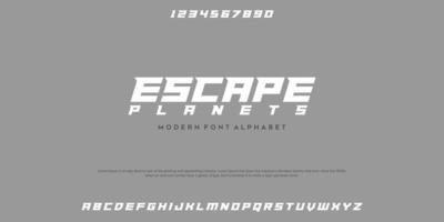 Escape planets fuentes del alfabeto urbano moderno abstracto. tipografía deporte, simple, tecnología, moda, digital, futura fuente de logotipo creativo. ilustración vectorial vector