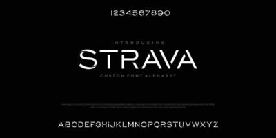 Strava Abstract minimal modern alphabet fonts. Typography technology vector illustration