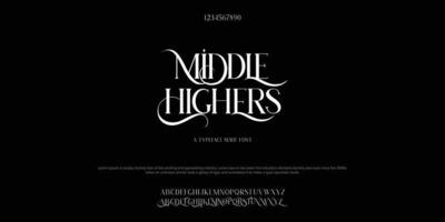 Middle Highers Abstract Fashion font alphabet. Minimal modern urban fonts for logo, brand etc. Typography typeface uppercase lowercase and number. vector illustration