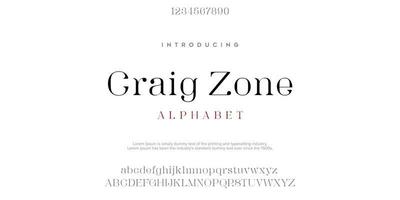 Craig Zone Serif classic design font vector illustration of alphabet letters.