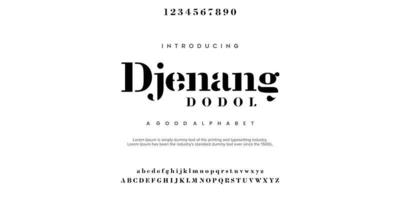 Djenang DODOL Abstract Fashion font alphabet. Minimal modern urban fonts for logo, brand etc. Typography typeface uppercase lowercase and number. vector illustration