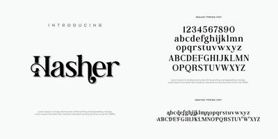 Hasher Abstract Fashion font alphabet. Typography typeface uppercase lowercase and number. vector illustration