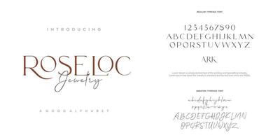 ROSELOC Abstract Fashion font alphabet. Minimal modern urban fonts for logo, brand etc. Typography typeface uppercase lowercase and number. vector illustration