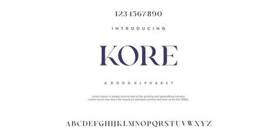 KORE Abstract Fashion font alphabet. Typography typeface uppercase lowercase and number. vector illustration