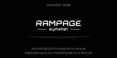 Rampage Abstract modern urban alphabet fonts. Typography sport, simple, technology, fashion, digital, future creative logo font. vector illustration