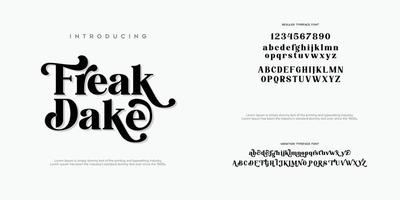 FreakDake Abstract Fashion font alphabet. Minimal modern urban fonts for logo, brand etc. Typography typeface uppercase lowercase and number. vector illustration