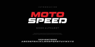 MotoSpeed futuristic minimalist display font design, alphabet, typeface, letters and numbers, typography. vector