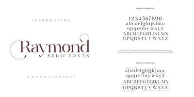 Raymond Abstract Fashion font alphabet. Typography typeface uppercase lowercase and number. vector illustration