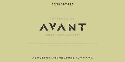 AVANT Modern abstract digital alphabet font. Minimal technology typography, Creative urban sport fashion futuristic font and with numbers. vector illustration