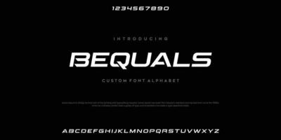 Bequals futuristic minimalist display font design, alphabet, typeface, letters and numbers, typography. vector