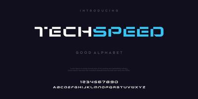 Tech Speed futuristic minimalist display font design, alphabet, typeface, letters and numbers, typography. vector