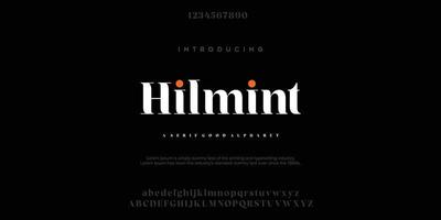 Ilustración de vector de fuente de diseño clásico hilmint serif de letras del alfabeto.