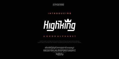 highking futuristic minimalist display font design, alphabet, typeface, letters and numbers, typography. vector