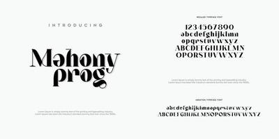 mahony prog Abstract Fashion font alphabet. Minimal modern urban fonts for logo, brand etc. Typography typeface uppercase lowercase and number. vector illustration