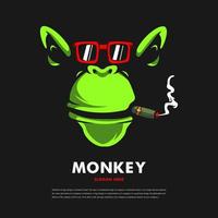 Vector de ilustración de diseño de logotipo de mascota de mono fumando con gafas