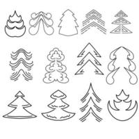 Set of linear stylized Christmas trees with ornate patterns, decorative fantasy elements for winter holidays vector