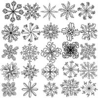 Set of contour snowflakes with ornate patterns, hand draw coloring page on a winter theme vector