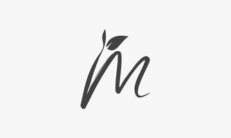 leaf letter M handwriting logo concept. vector
