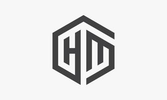 Logotipo de letra hm hexagonal aislado sobre fondo blanco. vector