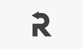 R letter with arrow back logo concept on white background. vector