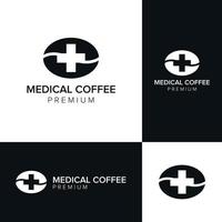 medical coffee negative space logo icon vector template