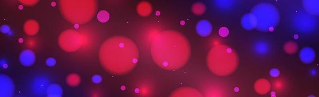 Abstract blue and red panoramic bokeh background with defocused circles and glitter. Decoration element for Christmas and New Year holidays, greeting cards, web banners, posters - Vector