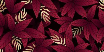 Red and gold tropical leaves seamless pattern vector