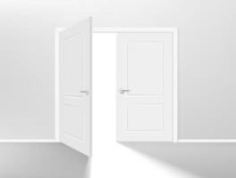 Opened double door entrance in a corridor. Realistic 3d style vector illustration